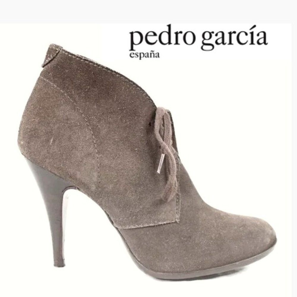 Pedro Garcia Taupe Suede Lace Up Heel Ankle Bootie Desert Chukka Style EU 37/6.5